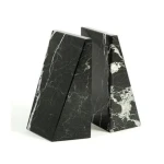 Set of 2 Cone Shape Black Marble Tabletop Decor Books Holder For School Home Office Stone Made Bookends Desk Organizer