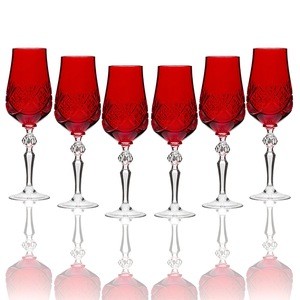 SET of 6 Handmade Russian CUT Crystal RED Color Old-Fashioned Champagne Glasses Flutes on a Long Stem 190ml/6.5oz Crystal Glass