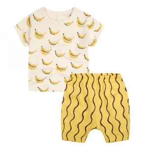 sh10075a wholesale children&#x27;s boutique clothes matching clothing sets baby boy clothes banana printed clothing set