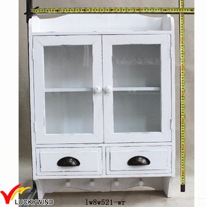 Shabby Chic Antique White Wall Wooden Kitchen Cabinet with 2 drawer