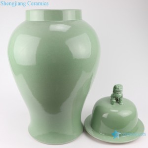 Shadow Green Beans Blue Color Glazed Lion Head Storage General Pot Ceramic Lidded Jar