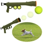 Shooting gun tennis launching ball interaction with pet puppy dog ball toy
