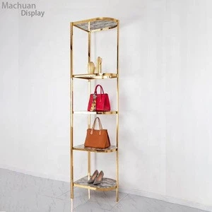 Shop furniture metal Glossy brass gold bag shoes retail display rack display stand