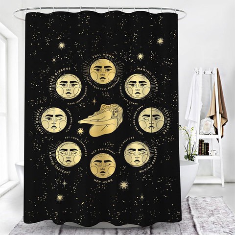 Shower Curtain Polyester Sun Moon Pattern Printed Bathroom Curtains Bathroom Accessories