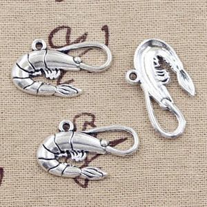 Shrimp Charms Antique Tibetan silver shrimp prawn crustacean charm pendants