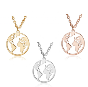 Simple Personalised Gold Plated Hollow World Map &quot;You are my world&quot; Stainless Steel Pendant Necklace