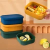 Simple  portable shatter-resistant  3  divided  rectangle leak-proof with lid  silicone lunch box