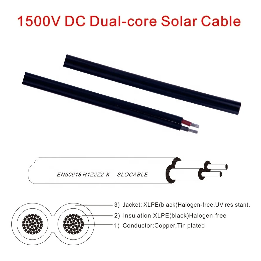 Slocable UV Resistant Tin Plated 100% Copper Conductor 2*2.5mm Solar Power Cable