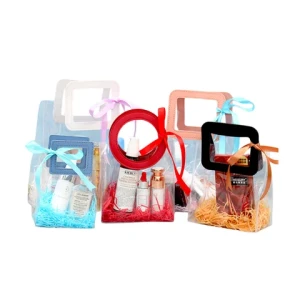 Small Plastic Bags Clear Transparent PVC Bag With Bow Decor Gift Bag For Cosmetic Promotion Gifts