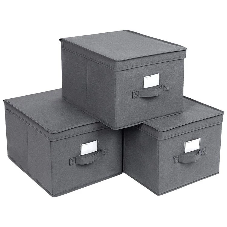SONGMICS Fabric Cubes Label Storage Holders Bins Organiser Grey Foldable Storage Boxes