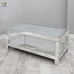 Sparkling modern luxury living room furniture diamond crush mirrored console table with wall mirror