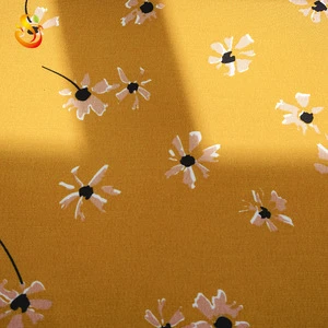 spot goods rayon 100% viscose crepe vintage yellow dress garment printing cotton material fabric manufacturers