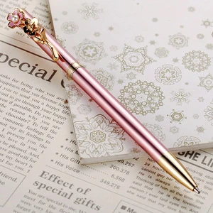 SQ 2018 new products on china market can customized logo novelty sakura clip shape metal gift ball pen custom pens