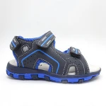 Summer black flat pu leather sports sandals children