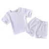 Summer Hanging solid color round neck short sleeve top rope shorts baby clothing sets