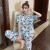 Import Summer nightdress ladies lapel cardigan short-sleeved trousers silk pajamas printed ice silk pajamas from China
