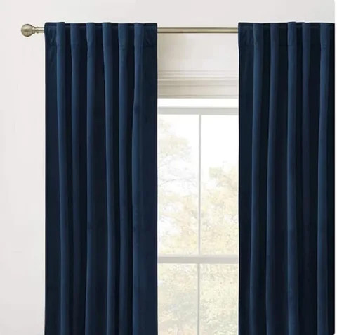 Super Soft Heavy Velvet Blackout Curtain Drapes Panel Rod Pocket Dark Blue Window Curtains for Living Room