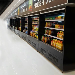 Supermarket upright medium size open air curtain fruit display chiller refrigerator&#39;