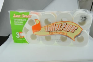 Sweet Carefor brand toilet paper looking for agent. roll toilet paper for ebay.amazon. small order white 267sheets paper towel