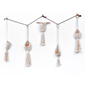 Tassel WIth Wooden Bead Tapestry Hanging Woven Wall Art Home Decor,Pot Plant Hanger