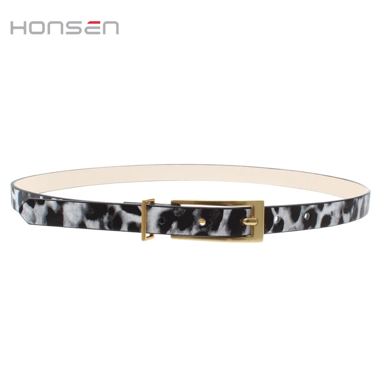 Thin strip ladies fashion pu belt fashion design cow pattern womens belt