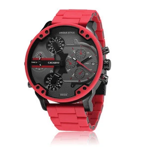Top Brand Cagarny Quartz Watch For Men Cool Big Case Red Silicone Steel Luxury Sports Wristwatch Man Military Relogio Masculino