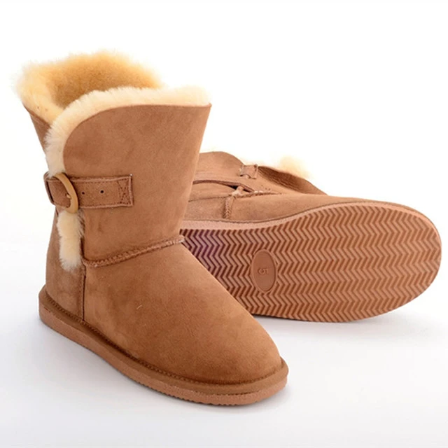 Top Quality Low Price Waterproof Sheepskin Plush ladies shoes leather women Mid Calf Snow boots