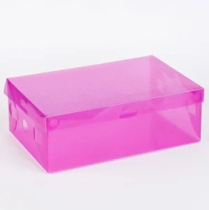 Transparent Hinged Plastic Folding Shoe Box with Attached Lid