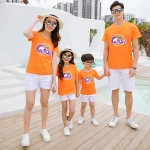 Two piece family matching outfit clothes cotton custom print pattern uniform T-shirt and shorts set