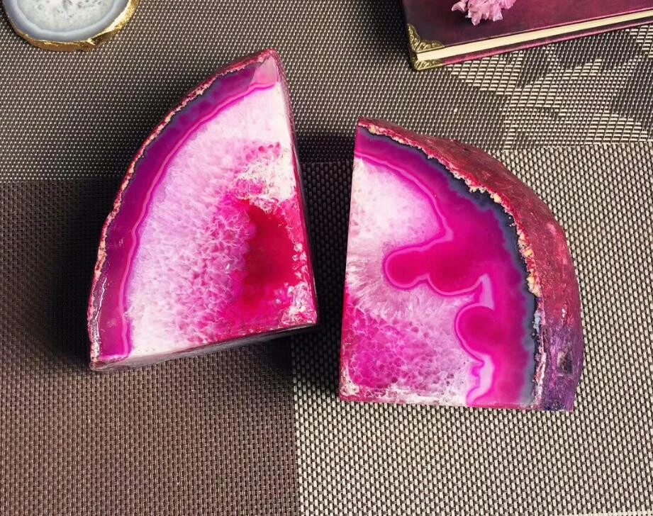 Unique Modern home decor natural red violet Agate Geode stone bookends