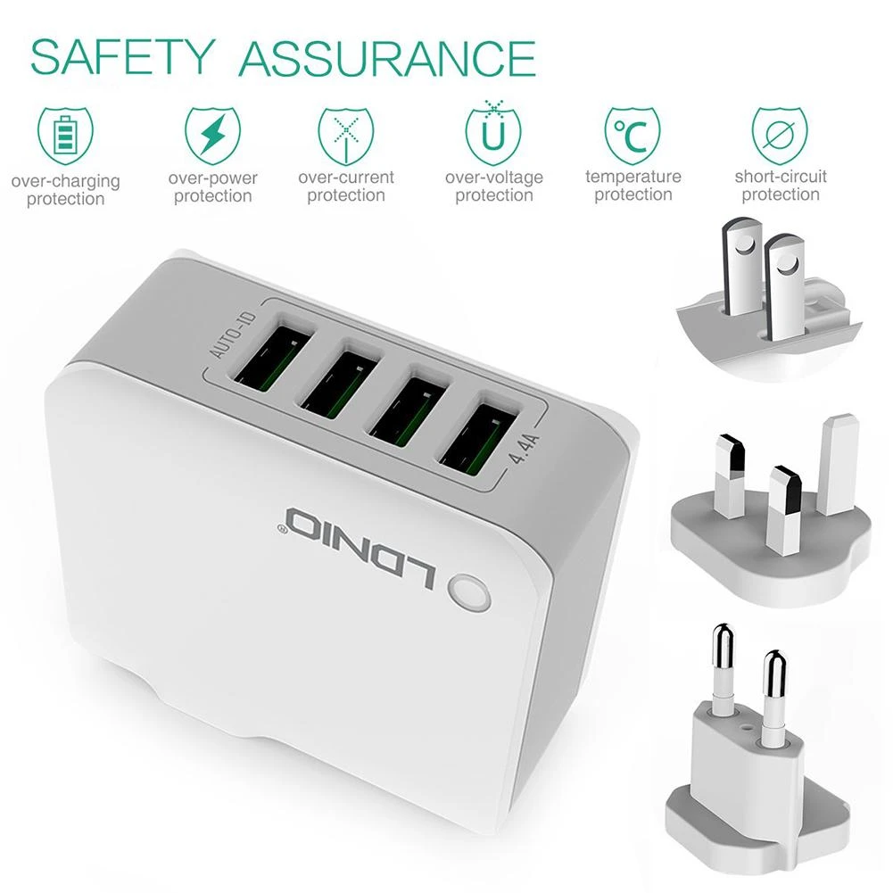 Universal USB Wall Charger Adapter For LDNIO Adenium A4403 Fast Charging Adapter With 4-Port Travel Charger Dock Accessories