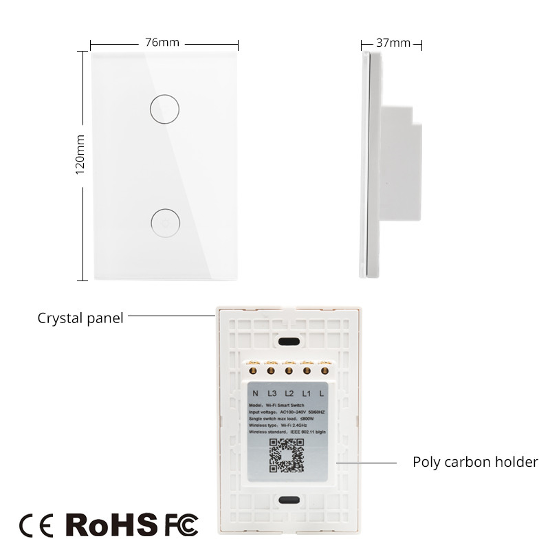 Buy Us 2 Gang Wifi Smart Wall Touch Switch Glass Panel App Remote ...