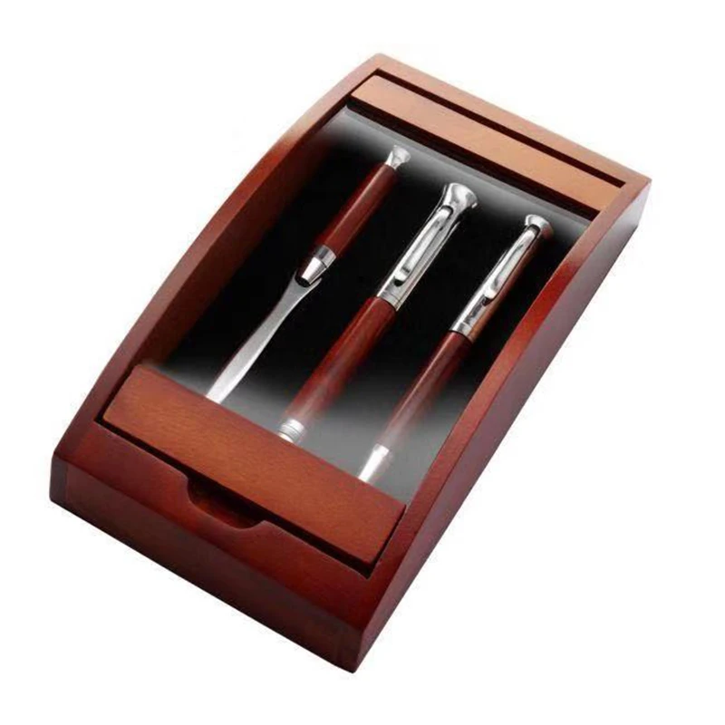 VIP Collection Gift ECO Friendly DIY Wood Rollerball Pencil Letter Opener Ball Pen Set with Luxury Coffin Wooden Case Rosewood