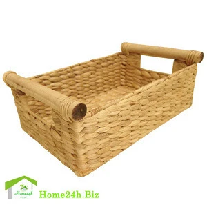 Water Hyacinth wicker tray with Wood handles, Metal steel Frame and Natural Storage Trays
