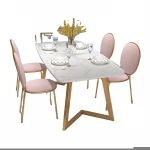 Wholesale 2021 hot Nordic style white marble dining table set light luxury dining room set modern kitchen metal dining table