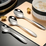 Wholesale 304 Stainless Steel Silver Rice Dinner Round Spoon Ice Cream Serving Soup Spoon