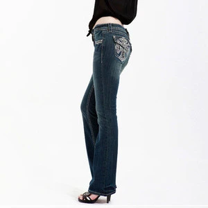 Wholesale Attractive Design Embroidery Customized Miss Chic women jeans