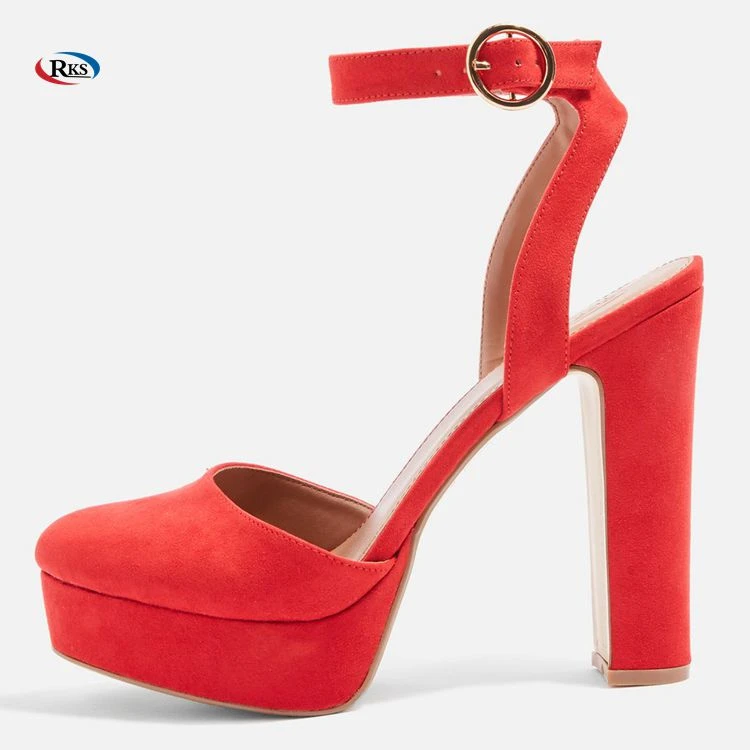 Wholesale China High Quality Women Red Ankle Strap Platform Shoes Block High Heel Branded Shoes Copy