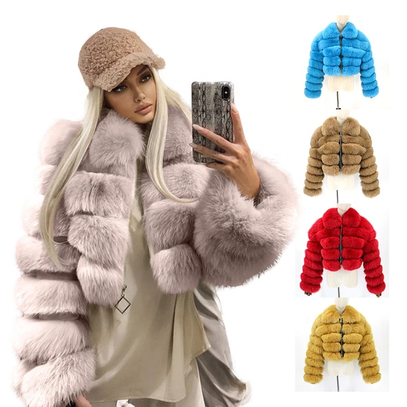 Wholesale Europe Bubble Coat Short Winter Faux Fur Jackets For Ladies