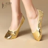 Wholesale Professional Foldable flat Girls Gold Silver Practice Belly ballet Dance Shoes