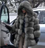 Wholesale Winter Ladies Fashion Warm Thicken Coat Plus Size Black Hooded Classic Fox Fur Coat for Women