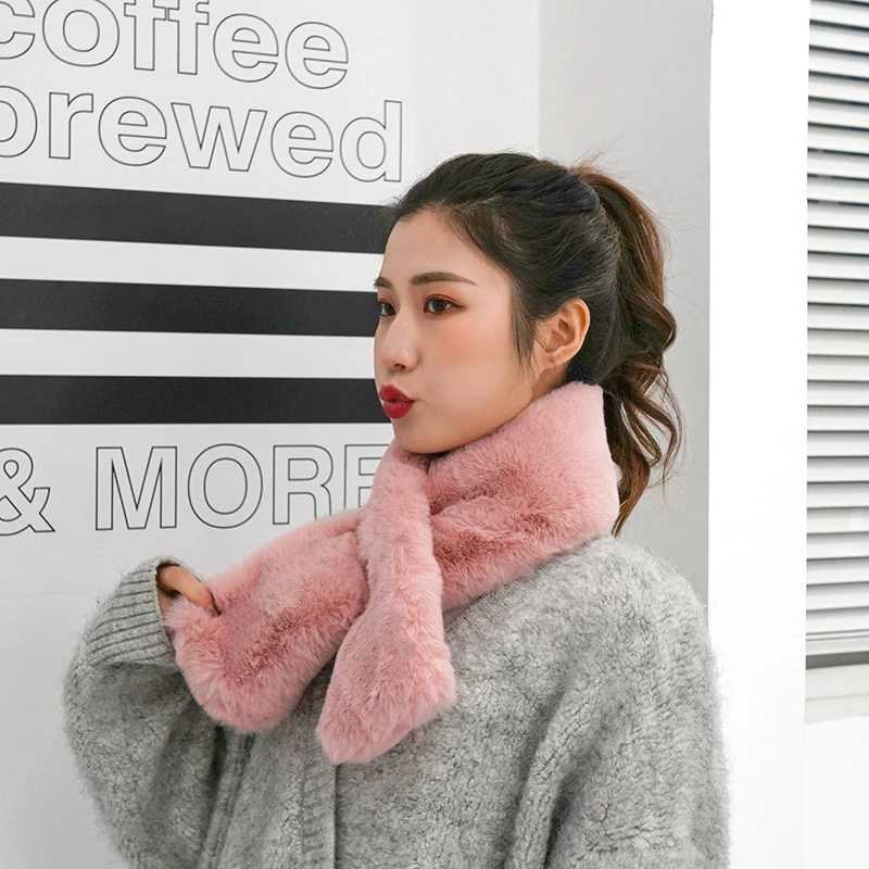 Winter Autumn Faux rabbit fur Short Scarves for Ladies Korean Warm Thick Winter Scarf for Female