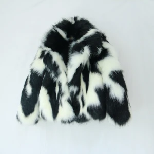 Winter Thick White Spot Black Faux Fox Fur Coat Short Women Hot