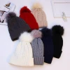 Winter Women Beanie Hat Fur Pom Pomwool Beanie Knit Merino Floppy Acrylic Hat Faux Fur Pom Hat