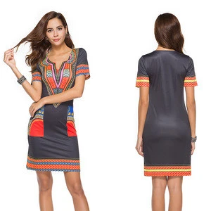 Women Clothing Ethnic Printed Short Sleeve Bodycon African Dresses For Women
