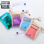 Women's Coin Purse Change Wallet Pouch Leather Laser Card Holder with Key Chain