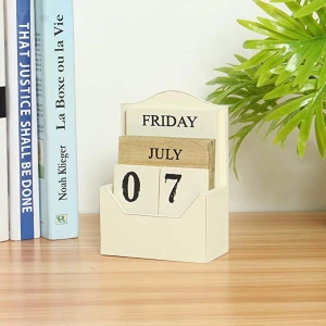 Wooden Block Perpetual Calendar Desk Accessory Retro Chic Rustic Any YearMonth  Day Block Calendar