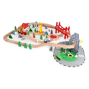Wooden Track Train Set Toy Railway  Busy City Train Set Educational Toys for Kids 100PCS track toy Track Train Set Toy Education