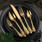 WORTHBUY 18/8 gold plated luxurious flatware set reusable restaurant silverware set golden stainless steel cutlery set