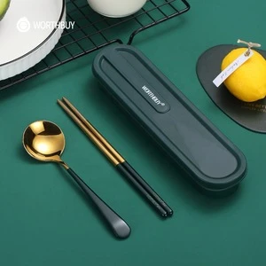 WORTHBUY Portable Travel Tableware Set Stainless Steel Dinnerware With Box Kitchen Fork Spoon Dinner Set For Kid School Cutlery